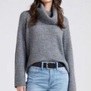 J.Crew grey wool blend ribbed cowl neck sweater small